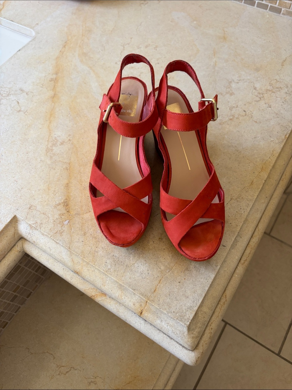 Dolce Vita Red Suede Crisscross Wedge Sandals